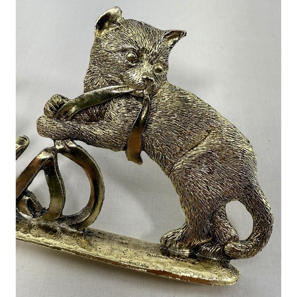 Vintage 1993 Metzke Pewter Gold-Tone "Happy Holidays" Cat Kitten Decor USA - Picture 5 of 10